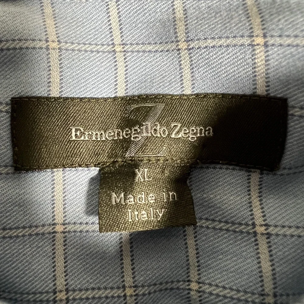 Ermenegildo Zegna Shirt Mens XL Blue Windowpane Lounge Button Up Pocket‎ Italy